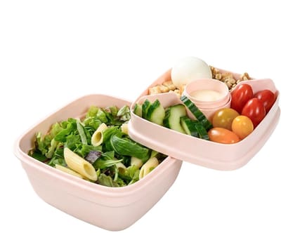 Lock&Lock Salade Lunchbox to go - Saladebox - 950 ml - Met Vakjes - Lekvrij - BPA vrij - PFAS vrij - Lunchbox - Bentobox - Snackbox - Salade bakjes - Salade to go - Lunchtrommel - Volwassenen en Kinderen - Roze