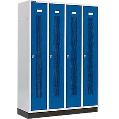 Schäfer Shop Select Kledinglocker met geperforeerde lijnen, 4 compartimenten, met fitting, draaigrendelslot, deur gentiaanblauw
