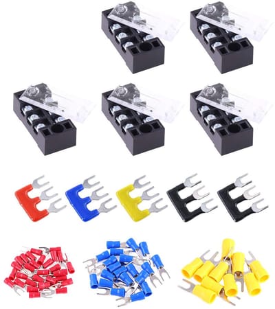 70 Stuks Klemmenblok Set - Terminal Block Set met Dual Rij Schroefklemmen, Voorgeïsoleerde Barrier Strips en Geïsoleerde Vork Draad Connectoren