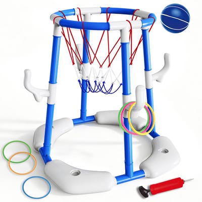 Zwembad, basketbalring voor kinderen, 2-in-1 drijvend zwembad, waterspeelspeelgoed en ringspel met 1 ballen en pomp, buitenzwembad, basketbalspelen, familiefeest voor kinderen en volwassenen