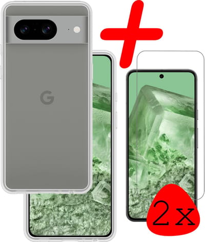 Hoesje Met 2x Screenprotector - Geschikt voor Google Pixel 8 - Sterk & Shockproof - Back Cover - Siliconen Case - Telefoon Hoes - Transparant