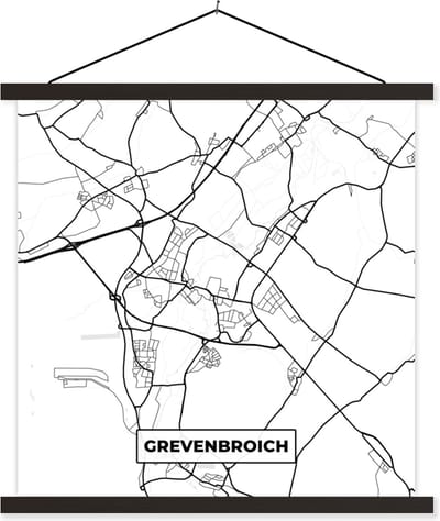 Posterhanger incl. Poster 60x60 cm - Schoolplaat - Grevenbroich - Plattegrond - Kaart - Stadskaart - Textielposter - Zwarte latten - Stadskaart