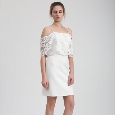 Bardot mini-jurk met kanten rand en off-shoulder