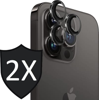 Camera Lens Screen Protector geschikt voor iPhone 15 Pro - 2x Gehard Glas Screenprotector GlassGuard Zwart