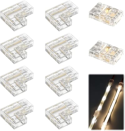 COB LED Strip Connectors Set - 8mm breedte - 2 Pin - 8 L Vorm Hoek - 2 Rechte Center - Soldeerloze COB Clip - Niet-Waterdichte Tape Lights - Verbindingsset voor LED Strips