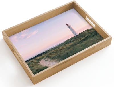 Dienblad hout 40x30 cm - Schootdienblad - Vuurtoren - Duinlandschap - Zee - Borrelplank rechthoek - Plateau dienbladen