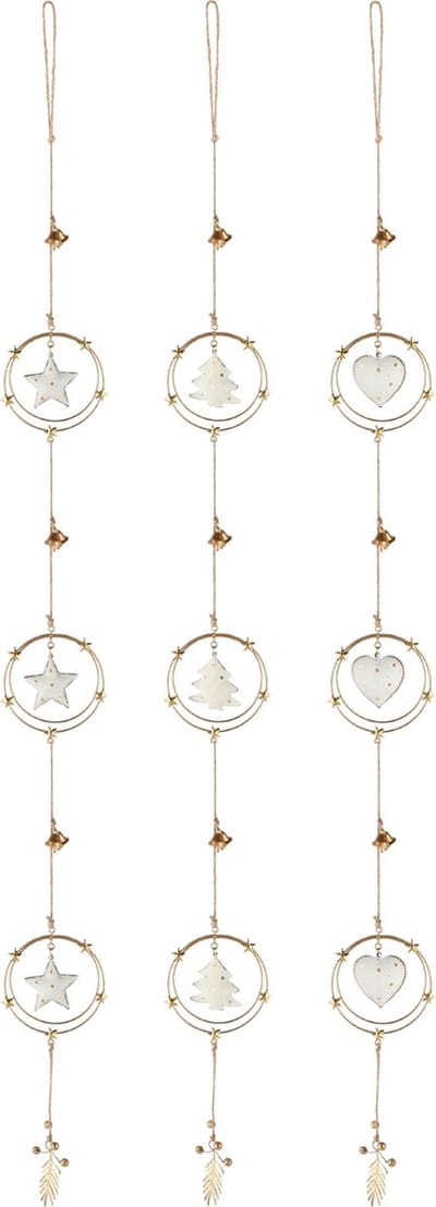 Dekoratief | Slinger m/hartjes/bomen/sterren, goud, metaal, 11x2x90cm, set van 3 stuks | A245812