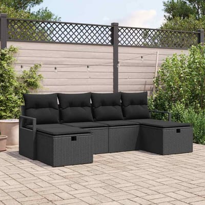 vidaXL - Bankstel - 6 - st - 6-Aantal - zitplaatsen - Zwart - poly - rattan