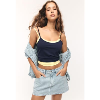 Stradivarius Basic T-shirt met bandjes  Donkermarine XS