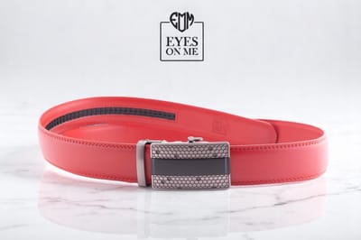 Rode lederen riem zonder gaatjes met automatische gesp voor heren ( model N126 )