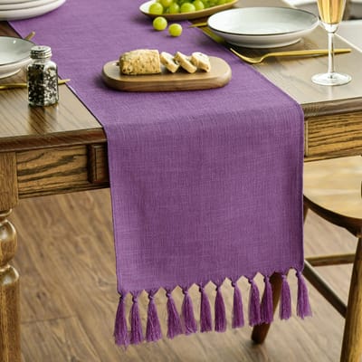 Tafelloper - Landelijke stijl - Met kwastjes - Wasbaar - Voor keuken & tafeldecoratie - Lila 33x243 cm
