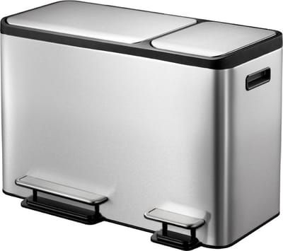 EKO - EcoCasa Recycler pedaalemmer 24+12 liter - stainless steel plastic - mat RVS - Prullenbak