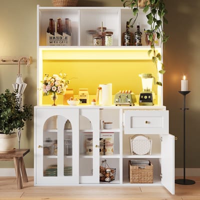 Keuken kasten - vitrinekasten - eetkamers kasten met verstelbare planken - sideboards met LED-verlichting - wit