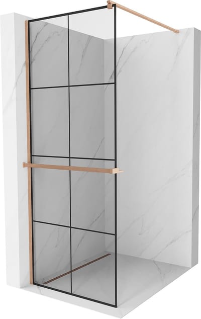 Mexen Kioto+ douchewand met plank Walk-in 70 x 200 , zwart rooster, geborsteld koper - 800-070-121-65-77