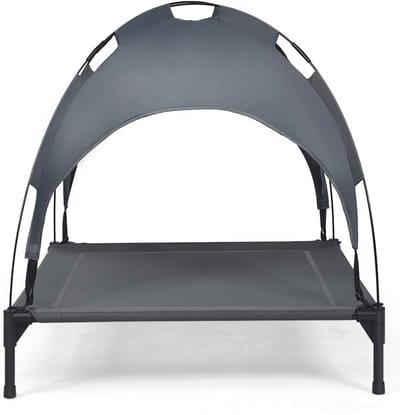Hondenbed met Afneembaar en Waterdicht Dak - Draagbaar en Wasbaar - Voor Binnen en Buiten Gebruik - Tot 50 kg - 89.5 x 80 x 84 cm - Grijs