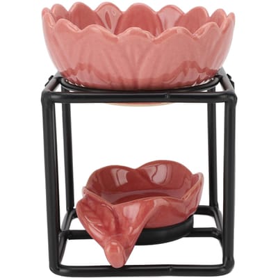 Theelichthouder Waxmelthouder Keramiek IJzer Zwart Frame Roze Houder Vintage Essentiële Olie brown