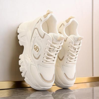 Dad Shoes Dames Nieuw Lente Veelzijdig Dikke Zolen Verhogen 8CM Reisschoenen Tide Ins Mesh Sport- en Vrijetijdsschoenen 40 kaki