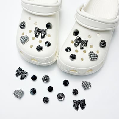 Schoenaccessoires-geschikt voor crocs charms- geschikt voor crocs pins- geschikt voor crocs Accessoires- geschikt voor Crocs Jibbitz-CJ-209 titanium zwarte rose knoop