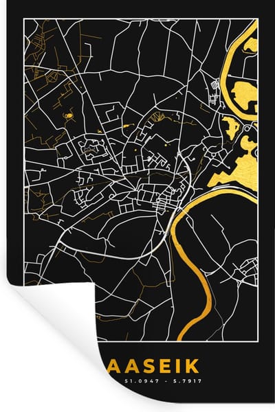 Muurstickers - Sticker Folie - Kaart - Plattegrond - Maaseik - Goud - Stadskaart - 20x30 cm - Plakfolie - Muurstickers Kinderkamer - Zelfklevend Behang - Zelfklevend behangpapier - Stickerfolie