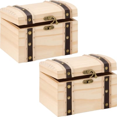 Glorex hobby houten schatkistje met sluiting en deksel - 2x - 17 x 12 x 12 cm - Sieraden/spulletjes/sleutels - kleine kistjes