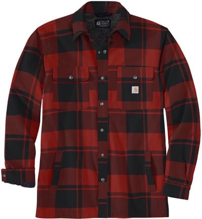 Carhartt Jasje van flanel met sherpa-voering, shirtjas, rood-oker