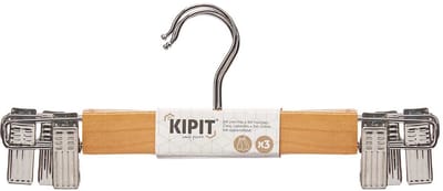Kipit - broeken/rokken kledinghangers - set 3x stuks - lichtbruin - 28 cm - Kledingkast hangers/kleerhangers/broekhangers