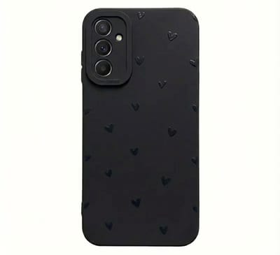 Mat zwart telefoon hoesje geschikt voor Samsung Galaxy S25 Plus– backcover voor dames – zacht matte afwerking – hartjes design – flexibel kunststof hoesje