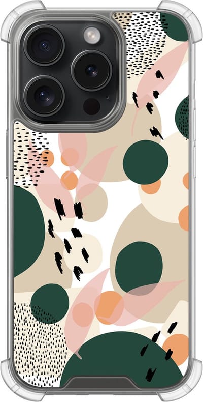 Shockproof hoesje - Geschikt voor iPhone 15 Pro - Abstract painted - Extra sterke case - TPU/polycarbonaat - Print / Illustratie - Beige, Transparant