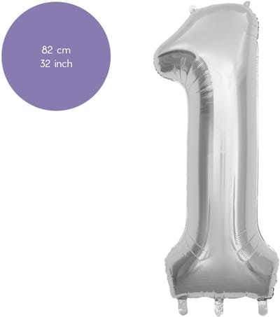 Fienosa Cijfer Ballonnen - Nummer 1 - Zilver Kleur - 82 cm - XL Groot - Helium Ballon - Verjaardag Ballon - Verjaardag versiering - Leeftijd verjaardag - Verjaardagsballon - Verjaardag