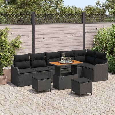 vidaXL - Tuinbank - Set - 9 - st - Zwart - poly - rattan