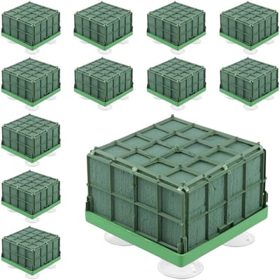 Dailygoods- Bloemenschuimblokken 12 Stuks - Vierkante Bloemenschuimkooien - Met Zuignappen - 10,5 x 10,5 x 8 cm - Geschikt voor Bruiloft - Herbruikbaar Schuim - Bloemenschuim