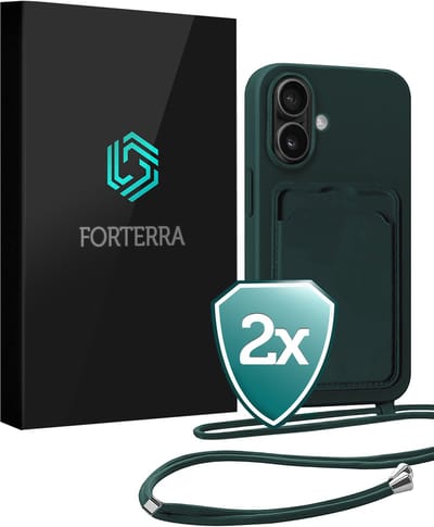 Hoesje Geschikt voor iPhone 16 Plus Pashouder Case Siliconen Hoes Met Koord - Hoes Geschikt voor iPhone 16 Plus Met Telefoonkoord Hoesje Back Cover Met Pasjeshouder - Donkergroen - 2 PACK