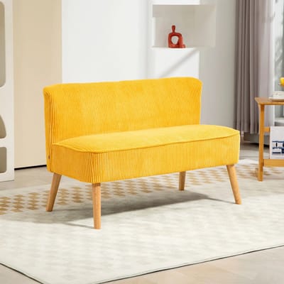 Pugsdrly Tweezitsbank, elegant Scandinavisch design, massief houten frame, tot 150 kg, 117 x 56,5 x 77 cm, geel