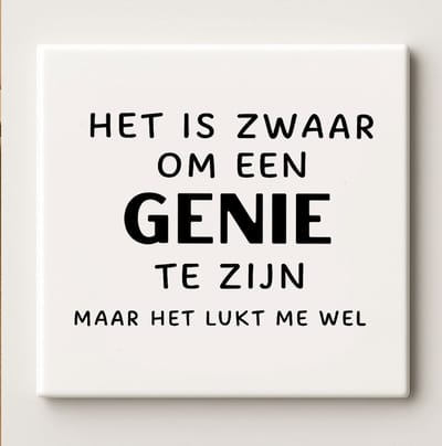 Het Is Zwaar Om Een Genie Te Zijn Tegel – Grappige Quote Typografie Wanddecoratie – Keramische Tegel 15 × 15 cm