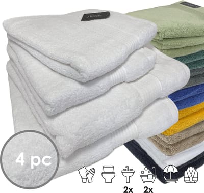 iSleep Terry Badtextiel - Voordeelset (4 delig) - 2x Handdoek 60x110 cm - 2x Badlaken 70x140 - Wit