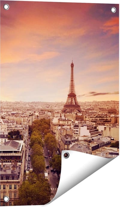 Gards Tuinposter Skyline Parijs met Eiffeltoren - 40x60 cm - Tuindoek - Tuindecoratie - Wanddecoratie buiten - Tuinschilderij