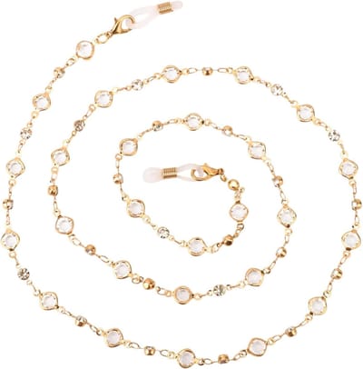 Brilketting Kristal Kralen - Brilkoord Ketting - Veilig Bril Dragen - Verstelbaar Design - 76 cm Lengte - Wit Goud