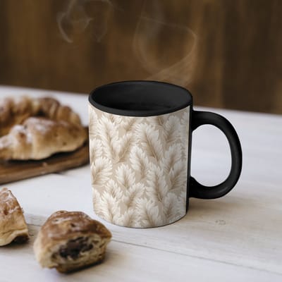 Magische Mok - Foto op Warmte Mokken - Koffiemok - Botanisch - Patroon - Beige - Magic Mok - Beker - 350 ML - Theemok