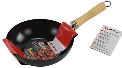 Diepe Wokpan 20 cm met Houten Handvat voor Inductie en Standaard