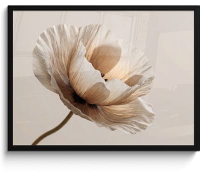 Poster in lijst - Fotolijst 80x60 cm - Posters - Bloem - Beige - Crème - Posterlijst zwart - Decoratie - Wanddecoratie woonkamer - Muurdecoratie slaapkamer
