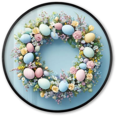 Poster in lijst Rond - Fotolijst 60x60 cm - Posters - Krans - Eieren - Bloemen - Ronde posterlijst zwart - Decoratie - Wanddecoratie woonkamer - Muurdecoratie slaapkamer