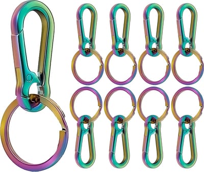 8 Stuks Karabijnhaak Sleutelhangers - Regenboog Metallic - Musketonhaak met Sleutelringen voor Volwassenen - Mini Musketon en ringetjes - Auto Klein Carabiner Sleutel Hanger, Houder - Karabijn haak ringen - Keychain Karabijnsluiting