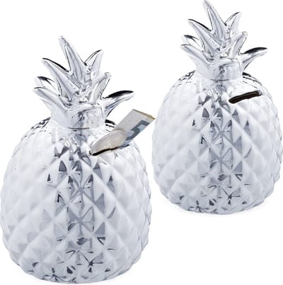 2x spaarpot ananas - spaarvarken - zilver - afsluitbare spaarpot - met slot