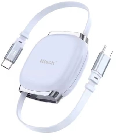 Ntech - USB-C Kabel 100W Intrekbare Snellader Kabel Blauw – Oplaadkabel Geschikt voor apparaten S25, S25 Ultra, S25 FE, S24, S24 FE, A56, A36,A26, A17, A16,Tab A11 Plus, 17, 17 Pro, 17 Pro Max, 16, 16 Pro, 15, 15 Pro