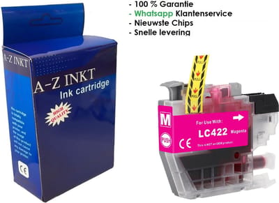 Atotzinkt premium huismerk inkt cartridges voor Brother 422 / LC-422 XL M Magenta 1 stuk - Geschikt voor Brother MFC-J5340DW, J5345DW, J5740DW, J6540DW en J6940DW