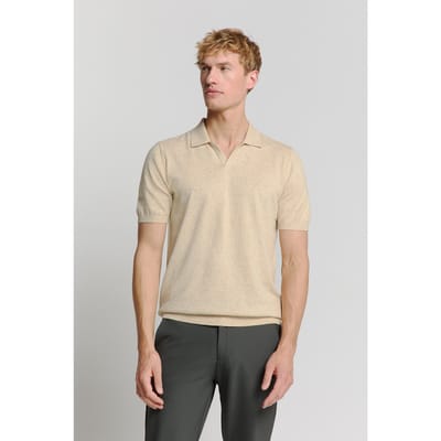 No Excess Pullover Short Sleeve Polo V Melange With Linen Sand Maat: XL | Poloshirts Outlet | Heren | Beige