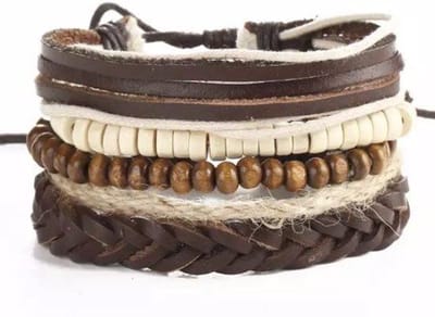 Jomide Herenarmbanden Imitatieleer - Bruin - 4 delig