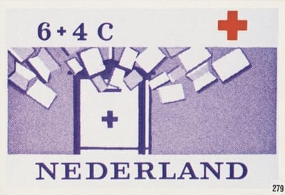 Briefkaart met afbeelding Rode kruis – Lektuurhuisje postzegel