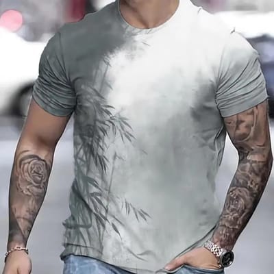 Bamboe Patroon Korte Mouw Casual 3D Geprint Heren T-shirt Streetwear Sportshirt Outdoor Pullover Oversized Kleding 5XL gray