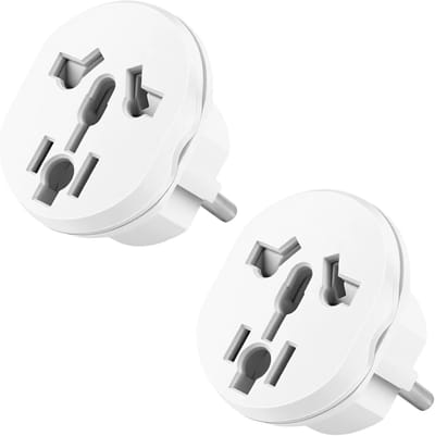 Thijox - Universele Reisadapter Set van 2 - Compatibel met EU Type F Stopcontacten - 16A, 250V, Veilig voor Elektronische Apparaten - Wit - Ideaal voo